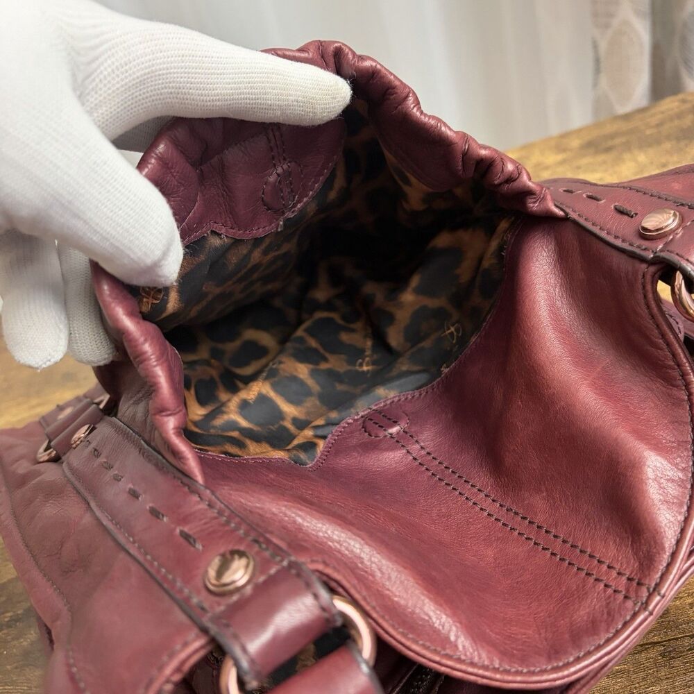 B. Makowsky Burgundy Soft Genuine Leather Shoulder Handbag Hobo Boho Bag Purse - Picture 6 of 13